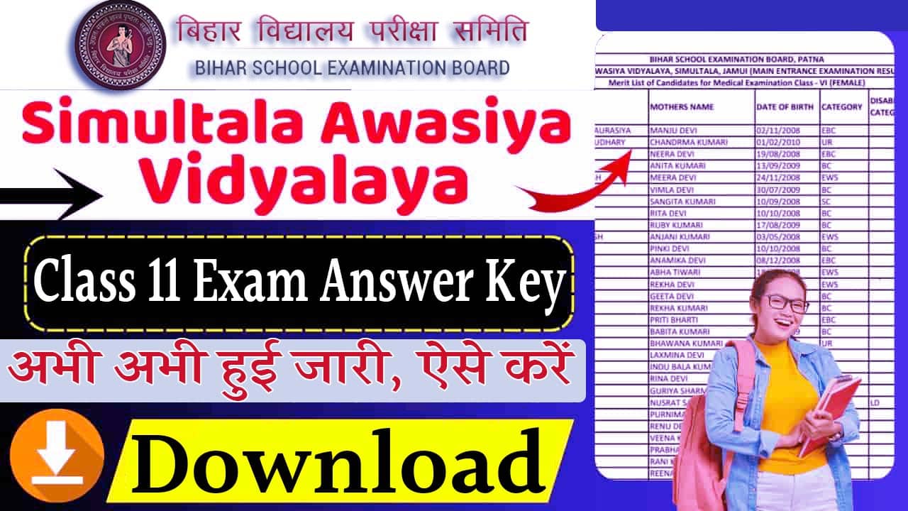 Simultala Awasiya Vidyalaya Class 11th Exam Answer Key